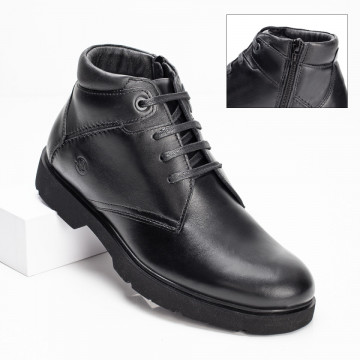 Ghete barbati negre cu siret si fermoar din Piele naturala MOD02495, 1, modlet.ro
