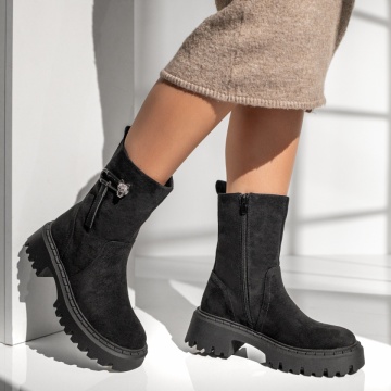 Ghete dama cu accesoriu decorativ negru suede MOD12794, 4, modlet.ro