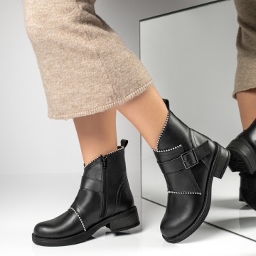 Ghete dama cu catarama negre din Piele naturala MOD12459, 4, modlet.ro