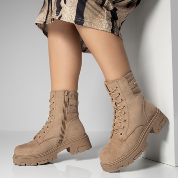 Ghete dama cu fermoar khaki suede MOD12272, 3, modlet.ro