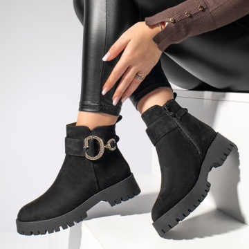 Ghete dama cu fermoar negru suede MOD12397, 3, modlet.ro