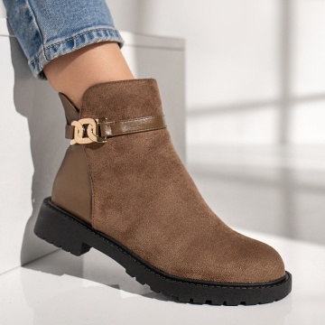 Ghete dama cu fermoar si accesoriu metalic maro suede MOD12244, 4, modlet.ro