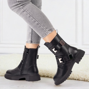 Ghete dama cu fermoar si catarama negre MOD10860, 1, modlet.ro