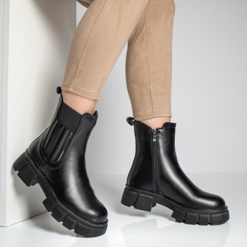 Ghete dama cu fermoar si insertii de material elastic negre MOD06927, 4, modlet.ro