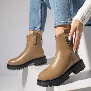 Ghete dama cu fermoar si talpa groasa khaki MOD12401, 3, modlet.ro
