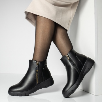 REDUCERI INCALTAMINTE, Ghete dama cu fermoar si talpa groasa negre MOD14105, modlet.ro