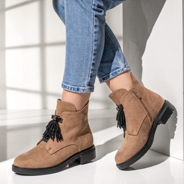 Ghete Dama, Ghete dama cu fermoar si talpa joasa khaki MOD14166, modlet.ro