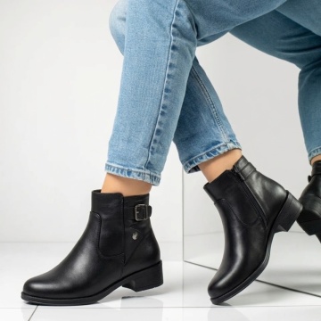 Ghete cu Toc, Ghete dama cu fermoar si talpa joasa negre din Piele naturala MOD05673, modlet.ro