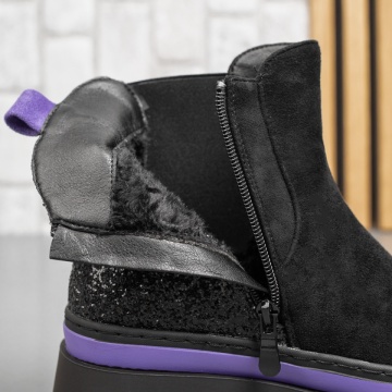 Ghete dama cu glitter negru suede MOD12262, 3, modlet.ro