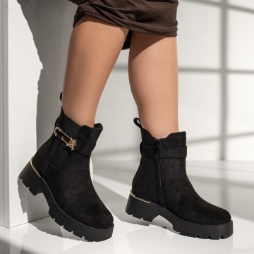 Ghete dama cu insertie de material elastic negre suede MOD12352, 4, modlet.ro