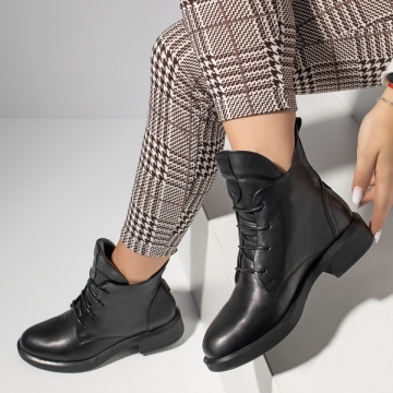 Ghete dama cu siret negre din Piele naturala MOD10778, 3, modlet.ro