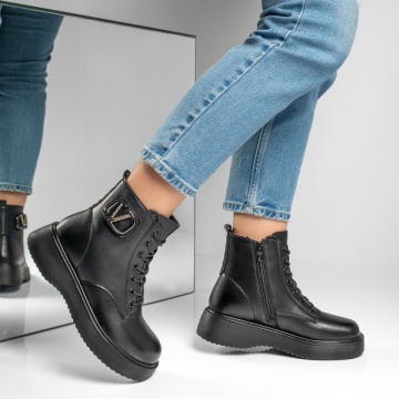 Ghete dama cu siret si accesorii metalice negre MOD12336, 3, modlet.ro
