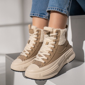 Ghete dama cu siret si talpa groasa khaki MOD12240, 2, modlet.ro