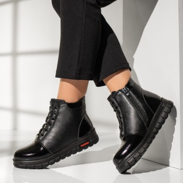 Ghete dama cu siret si talpa groasa negre MOD10269, 3, modlet.ro