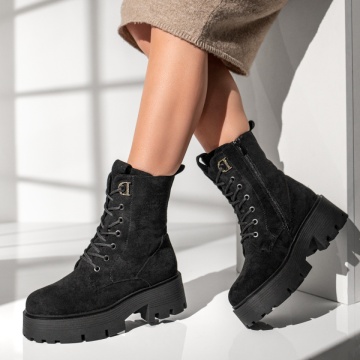 Ghete dama cu siret si talpa groasa negru suede MOD12785, 2, modlet.ro