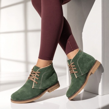 Ghete Dama, Ghete dama cu siret verzi suede din Piele naturala MOD10365, modlet.ro