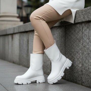 REDUCERI INCALTAMINTE, Ghete dama cu talpa groasa albe MOD02179, modlet.ro