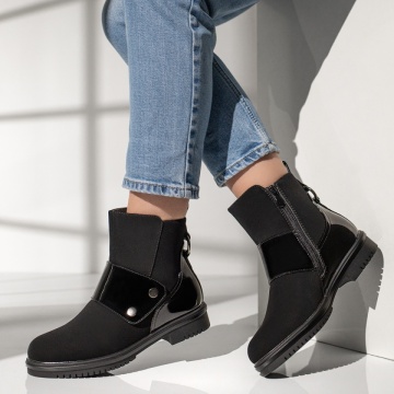 Ghete dama cu talpa joasa negru suede MOD12832, 2, modlet.ro