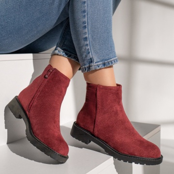 Ghete dama cu talpa joasa si fermoar rosu suede MOD12243, 4, modlet.ro