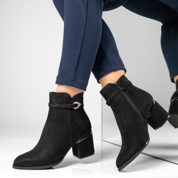 Ghete dama cu toc gros si fermoar negru suede MOD12886, 4, modlet.ro