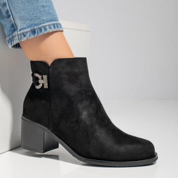 Ghete dama cu toc si fermoar negru suede MOD12399, 4, modlet.ro