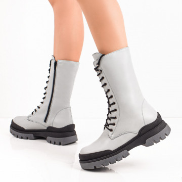 Ghete dama gri deschis cu siret si fermoar din Piele naturala MOD06849, 2, modlet.ro