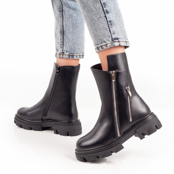 Ghete dama negre cu fermoare laterale si talpa groasa MOD06958, 2, modlet.ro
