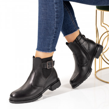 Ghete dama negre cu talpa joasa din Piele naturala MOD10406, 3, modlet.ro