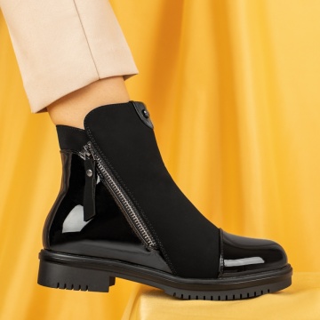 Ghete Dama, Ghete dama negre lacuite cu fermoar MOD07124, modlet.ro