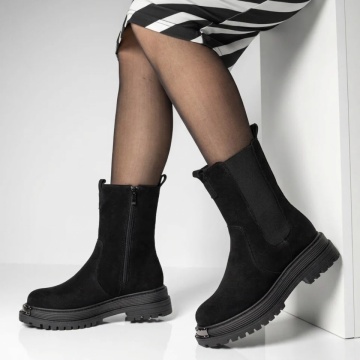 Reduceri ghete dama, Ghete dama negre suede cu fermoar si elastic din Piele naturala MOD10797, modlet.ro