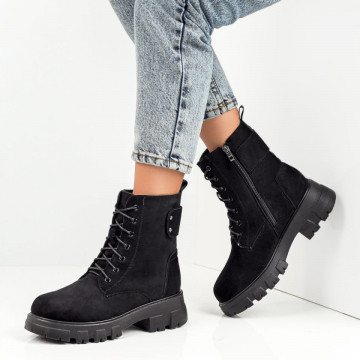 Ghete dama negre suede cu siret si fermoar dama MOD06819, 4, modlet.ro