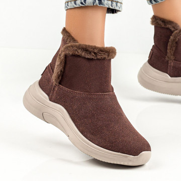 Ghete maro suede dama cu insertii de material elastic ELENA1