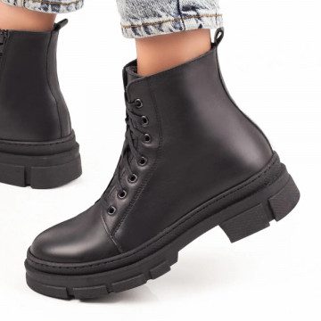Ghete negre cu siret si fermoar dama din Piele naturala MOD07052, 3, modlet.ro