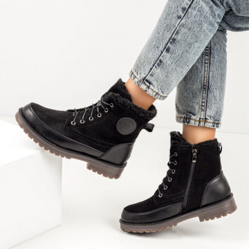 Ghete negre suede cu siret si fermoar dama MOD06845, 4, modlet.ro