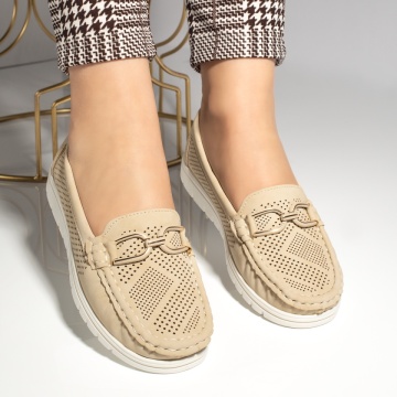 Mocasini dama bej cu accesoriu decorativ MOD13273, 2, modlet.ro