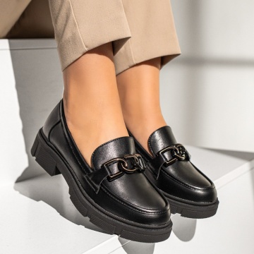 Mocasini dama cu accesoriu metalic negri MOD13972, 4, modlet.ro