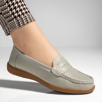 Mocasini dama cu perforatii gri din Piele naturala MOD08257, 3, modlet.ro