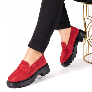 Mocasini dama cu talpa groasa din Piele naturala rosii suede MOD09889, 1, modlet.ro