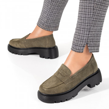 Mocasini dama cu talpa groasa din Piele naturala verzi suede MOD09889, 2, modlet.ro