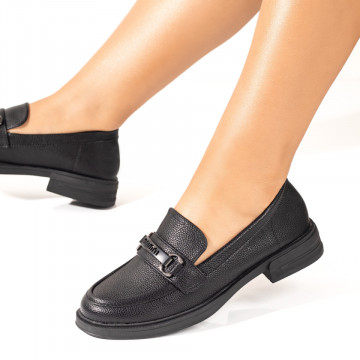 Mocasini dama negri cu accesoriu metalic MOD10048, 3, modlet.ro