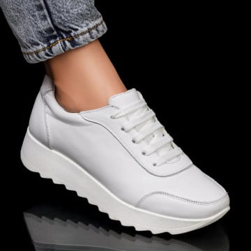 Pantofi albi casual cu talpa groasa dama din Piele ZEF00430, 2, zeforia.ro