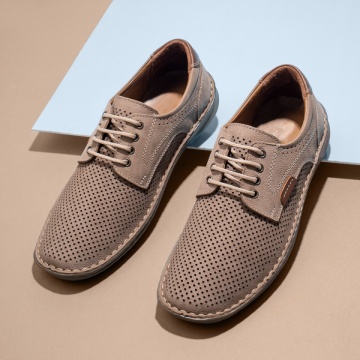 Pantofi barbati casual perforati cu siret gri din Piele naturala ZEF13612, 1, zeforia.ro
