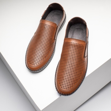 Pantofi casual barbati cu perforatii maro din Piele naturala MOD13644, 3, modlet.ro