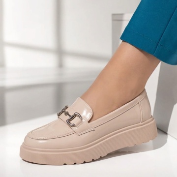 Pantofi casual bej dama cu platforma si aplicatii metalice MOD06254
