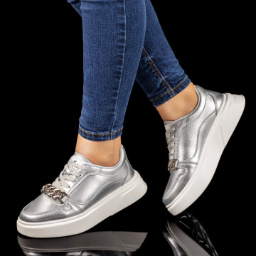 Pantofi casual cu accesoriu decorativ din Piele naturala gri MOD10272, 3, modlet.ro