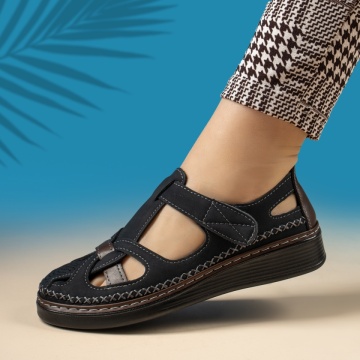 Pantofi casual cu inchidere cu scai negri EVA10