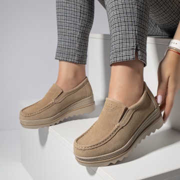 Pantofi casual cu platforma khaki suede din Piele naturala MOD11690, 4, modlet.ro