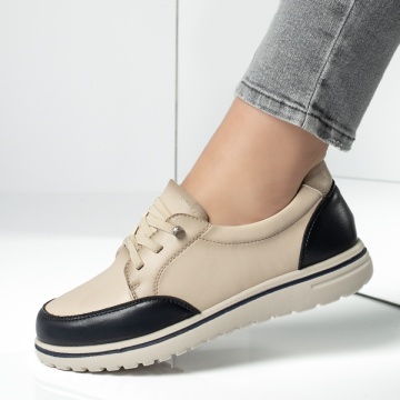 Pantofi casual dama bej cu albastru inchis MOD13163, 3, modlet.ro