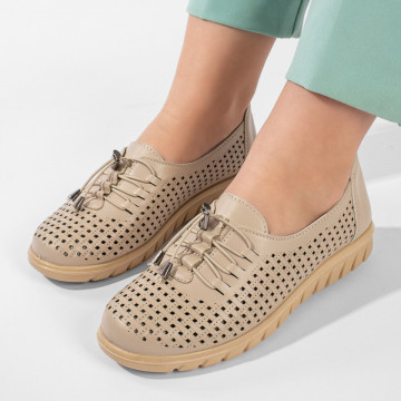 Pantofi casual dama bej perforati MOD11211, 4, modlet.ro