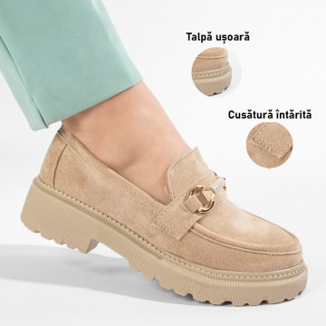 Pantofi casual dama bej suede MOD11208, 3, modlet.ro